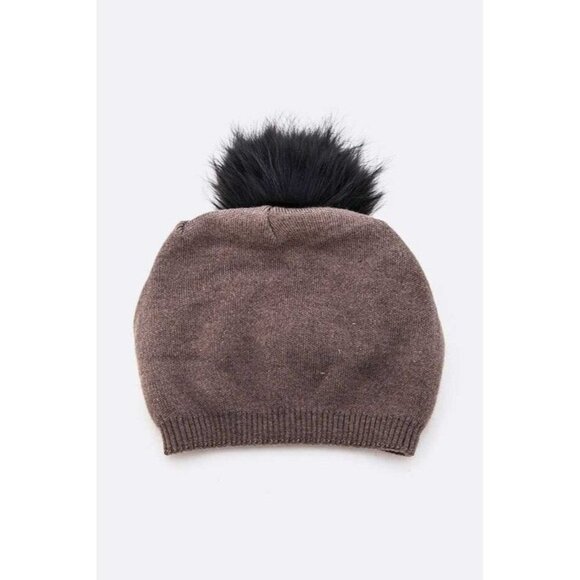 Raccoon Fur Pom Cashmere Blend Slouchy Beanie main image 7